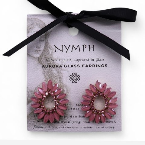Pendientes de Cristal Vintage - Aro - Cuarzo Rosa