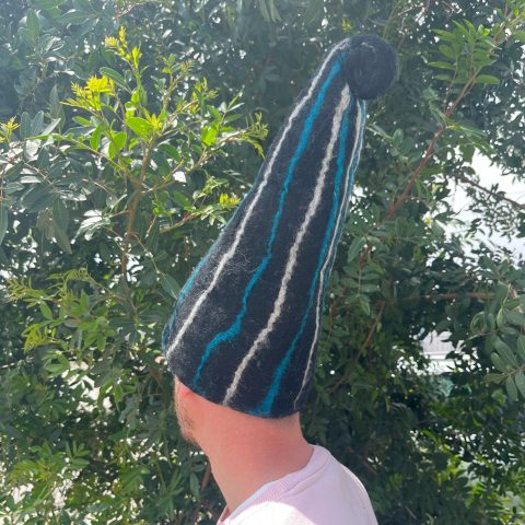 Sombrero de mago de sauna de fieltro - Rayas negras y azules
